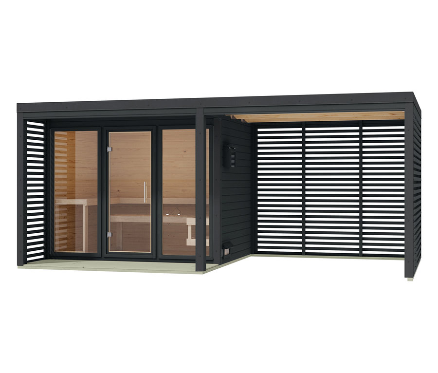 Karibu Saunahaus »Alice 3«, Anbau, anthrazit.