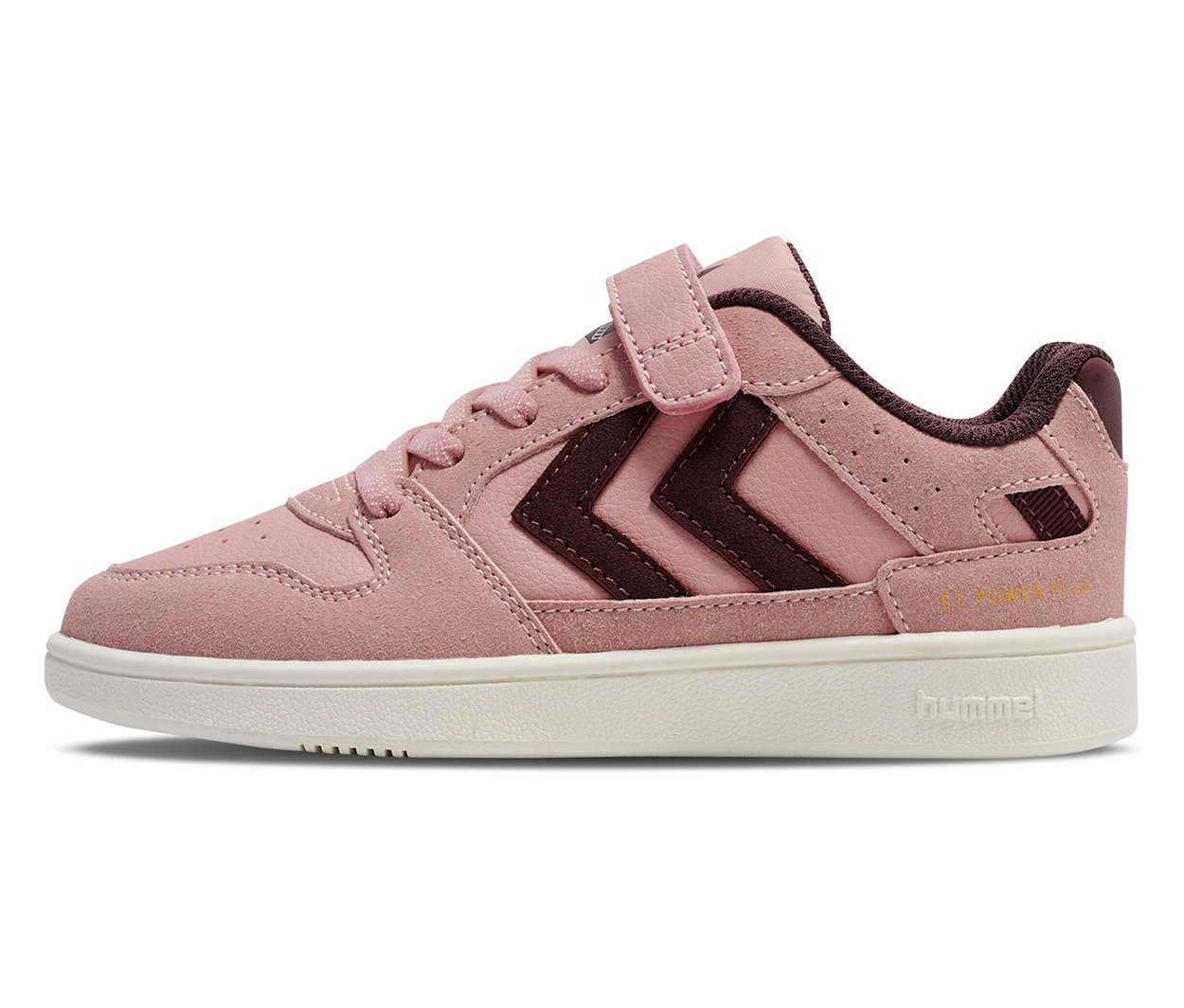 Rosa HUMMEL ST Power play SP Jr Sneaker mit braunen Details und weißer Sohle.