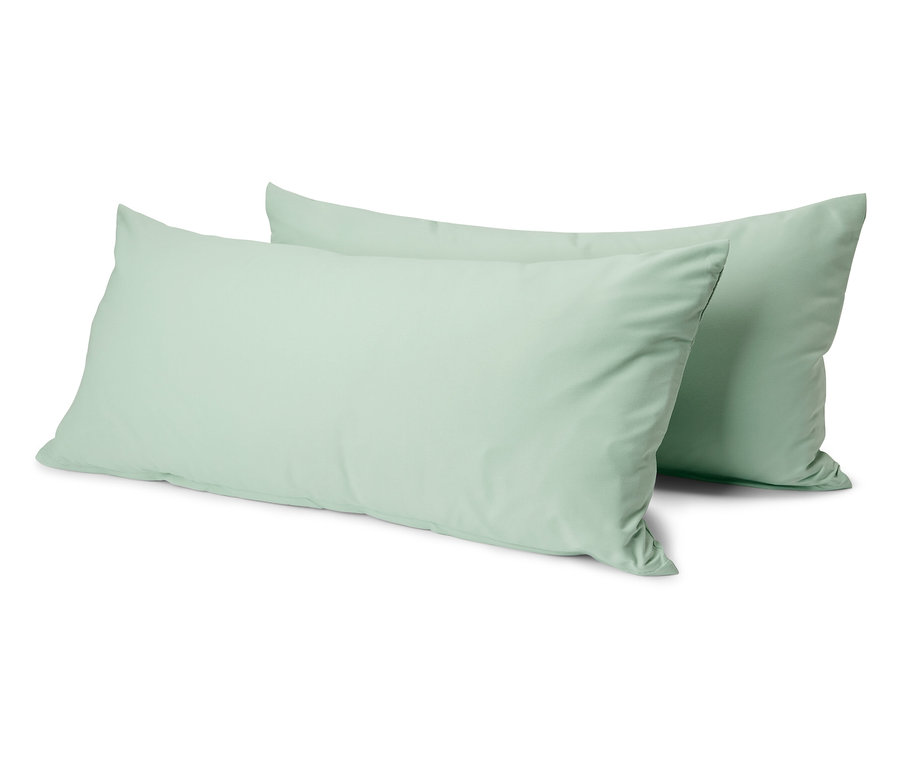 Zwei grüne Microfaser-Kopfkissenbezüge, ca. 80 x 40 cm.