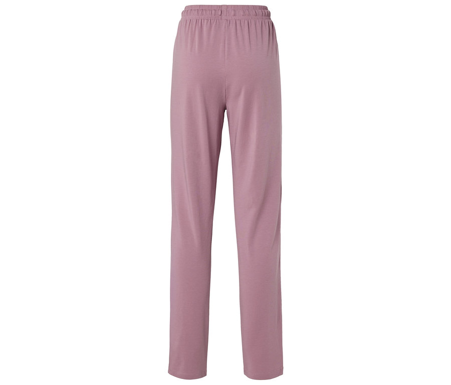 Rückansicht einer hellvioletten Hose mit elastischem Bund.