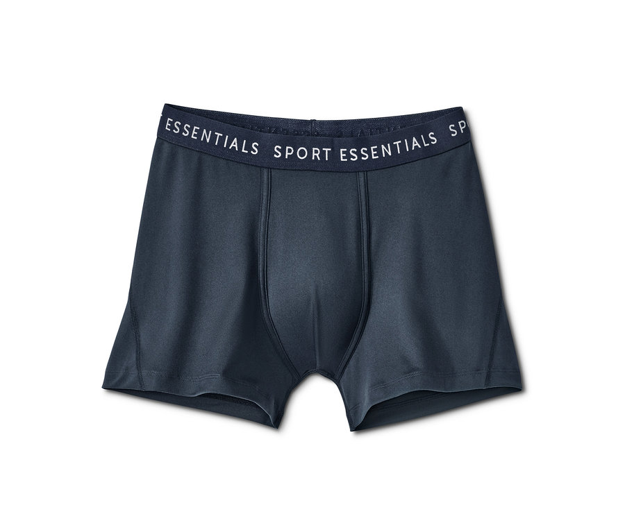 Eine dunkelblaue 2er Sportslipboxer mit dem Schriftzug ESSENTIALS SPORT ESSENTIALS.