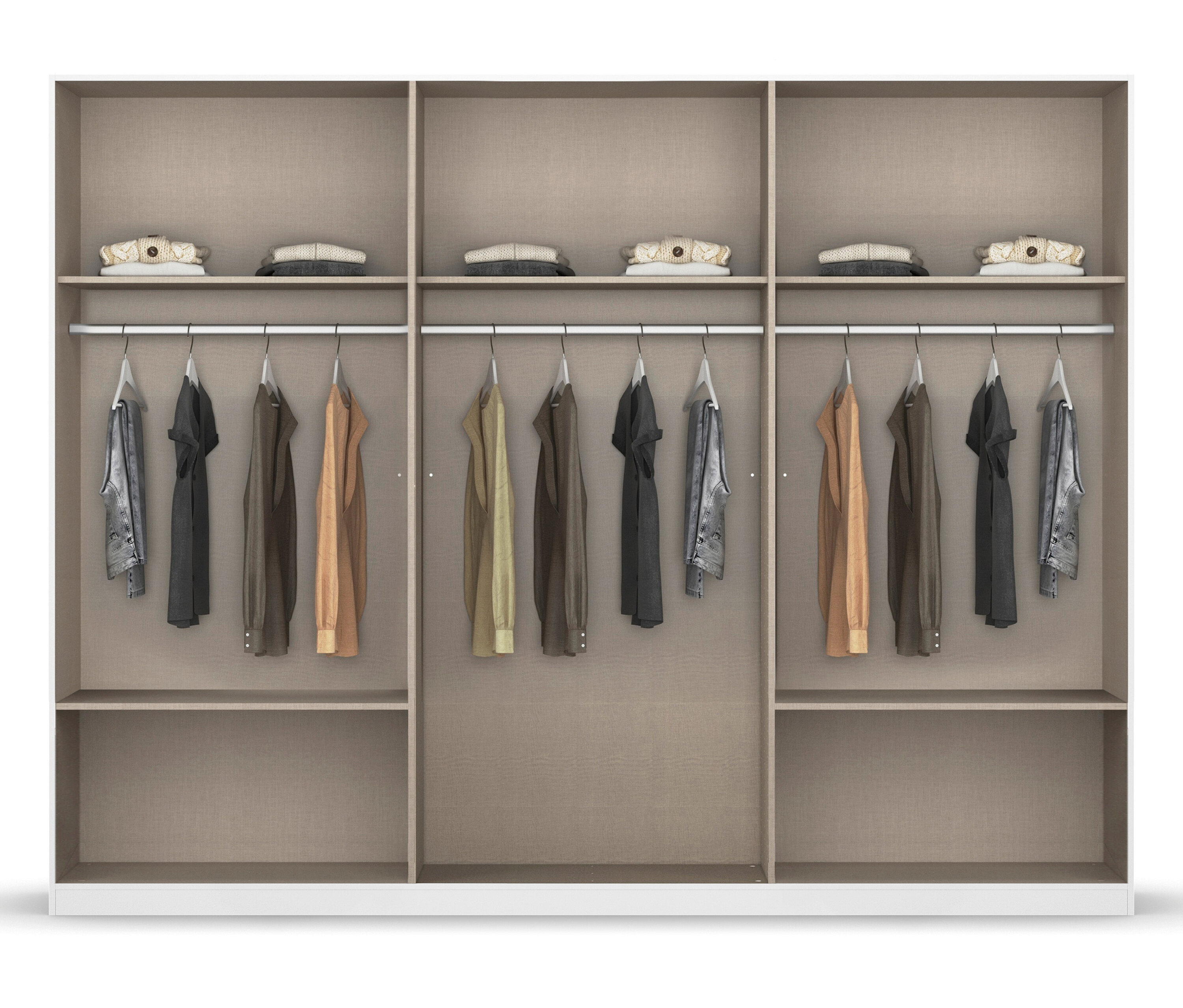 Thumbnail - Rauch Drehtürenschrank "Skandi" 6-türig mit vier Schubladen - 271x54x210cm - braun - Holz