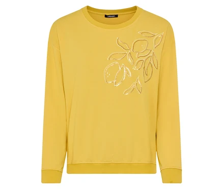 Gelbes Olsen Sweatshirt Long Sleeves mit Zitronen-Motiv vorne.