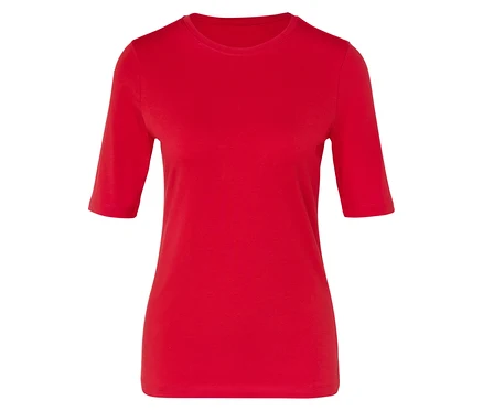 Rotes T-Shirt mit halben Ärmeln.