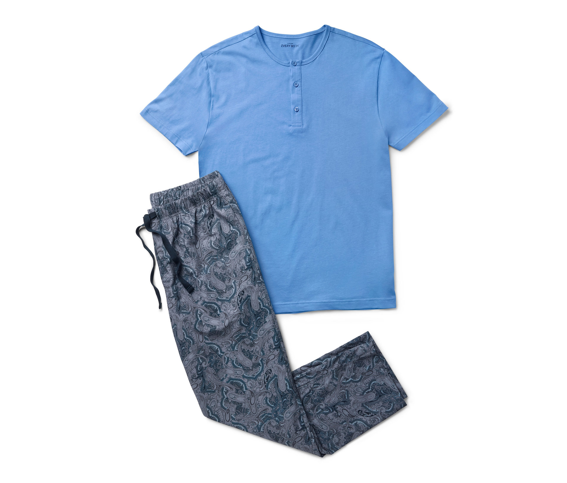 Pyjama-Set mit gewebter Hose - Herren - Gr. L - dunkelblau/paisley - dunkelblau