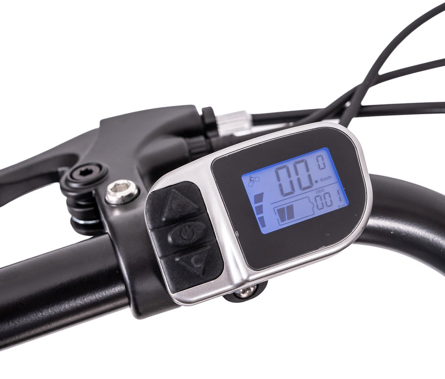 Detail vom Lenker eines HAWK E-City Comfort Fahrrads mit Display.