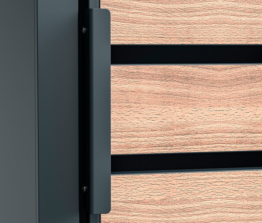 Detailansicht eines Mülltonnenbox, 3er oder Mülltonnenbox, 4er Griffs.