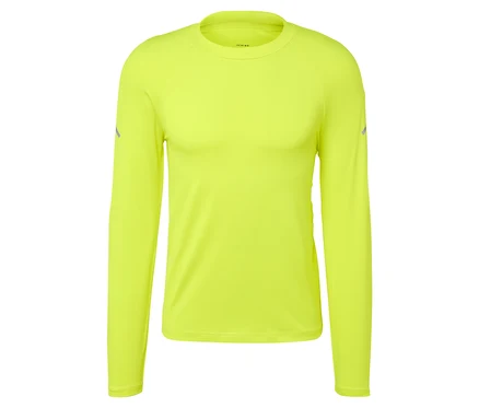 Gelbes Langarmshirt auf weißem Hintergrund.