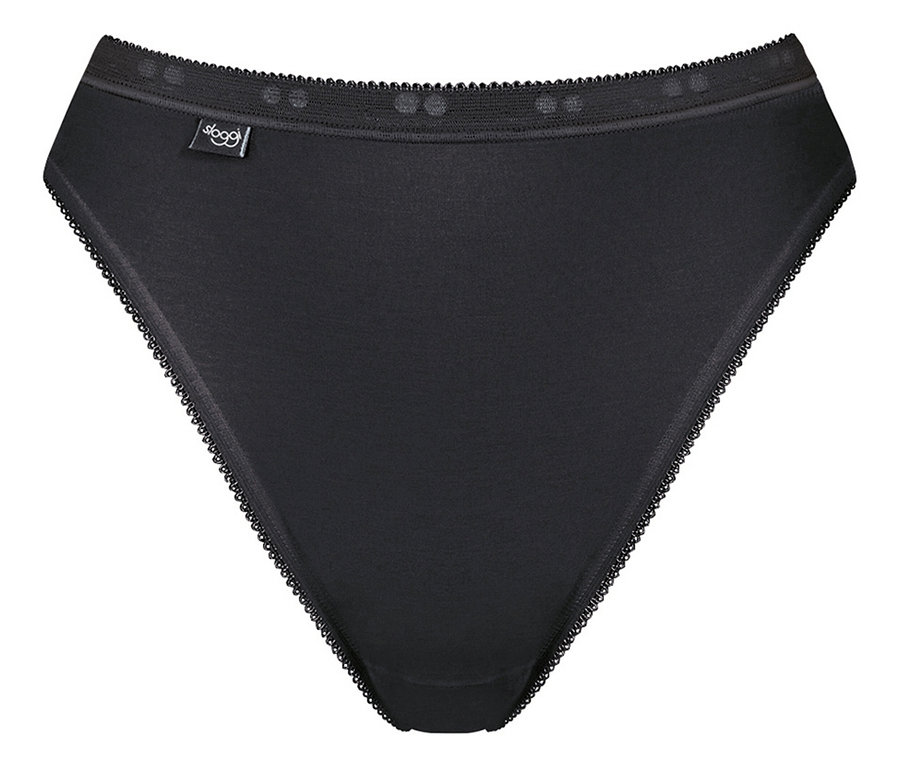 Schwarzer Slip mit Spitzenbesatz.