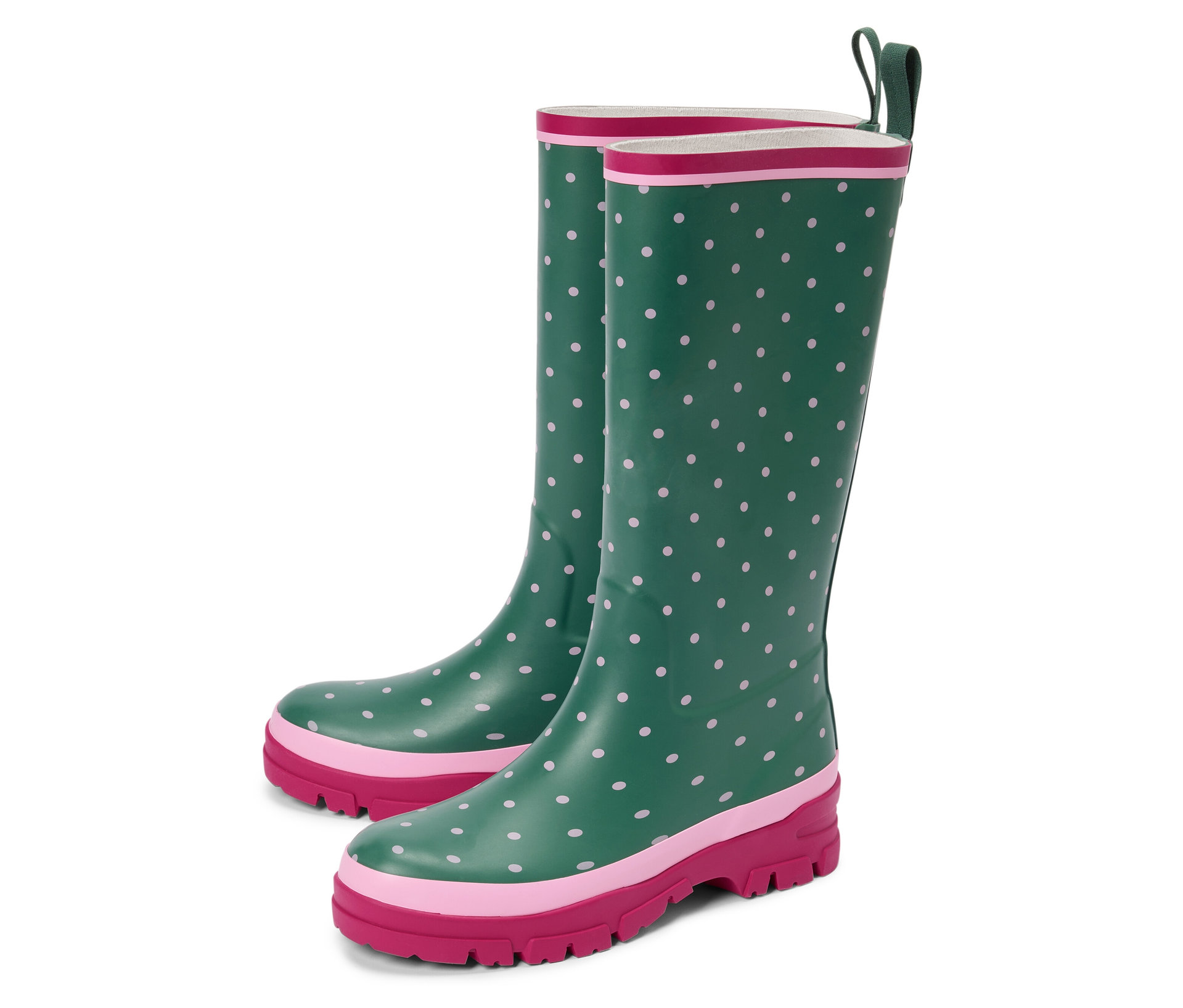 Gepunktete Regenstiefel - Damen - Gr. 42 - dunkelgrün/gepunktet - dunkelgrün
