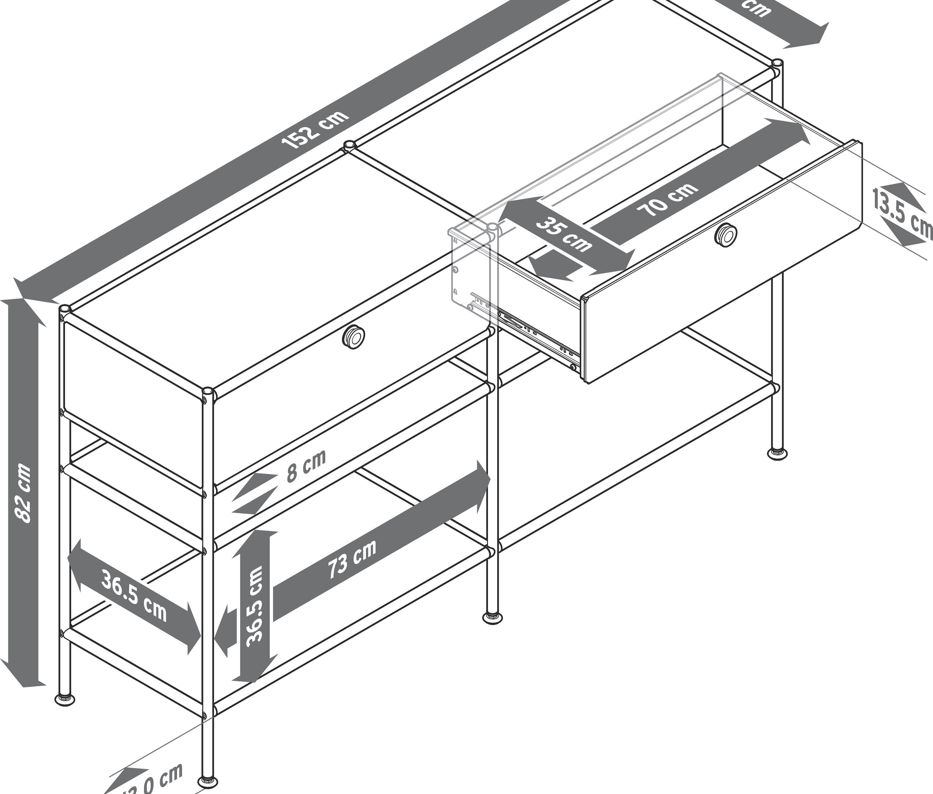 Thumbnail - Tchibo - Konsole Metall »Cn3« mit 2 Schubladen - 152x40x82cm - chrom - Metall / Stahl / Aluminium