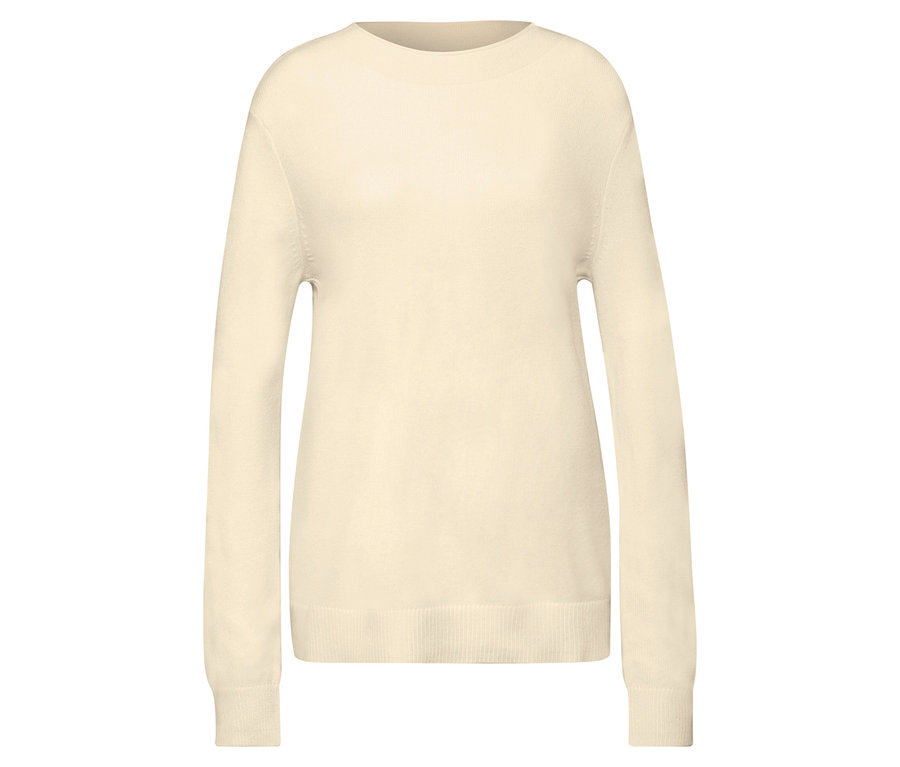Beiger Street One Strickpullover mit Rollkante.