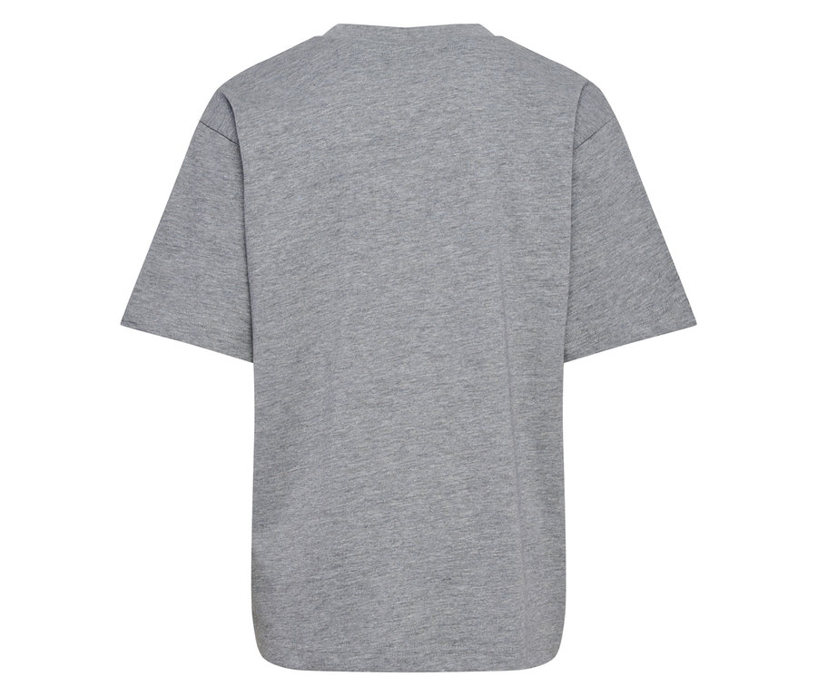 Graues, kurzärmeliges hummel® HMLJR Loose T-Shirt von hinten.