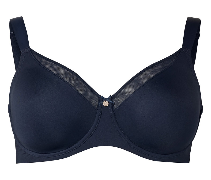 Marineblauer BH mit Bügel und Netzdetails.