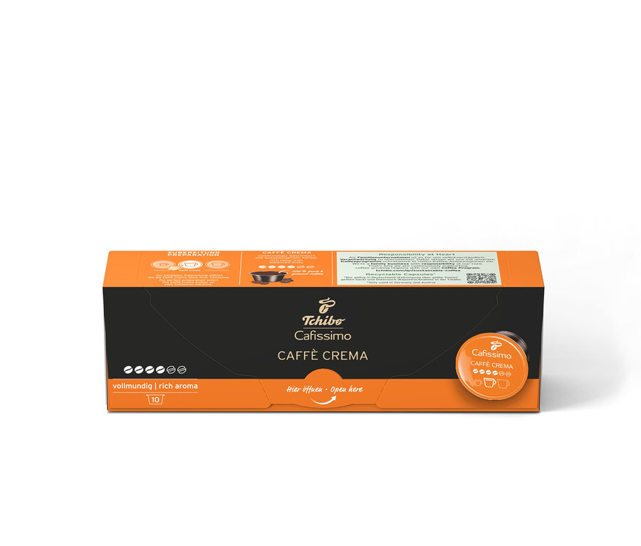 Eine Packung Cafissimo Caffè Crema vollmundig - 10 Kapseln und eine Packung Cafissimo Caffè Crema vollmundig - 80 Kapseln.