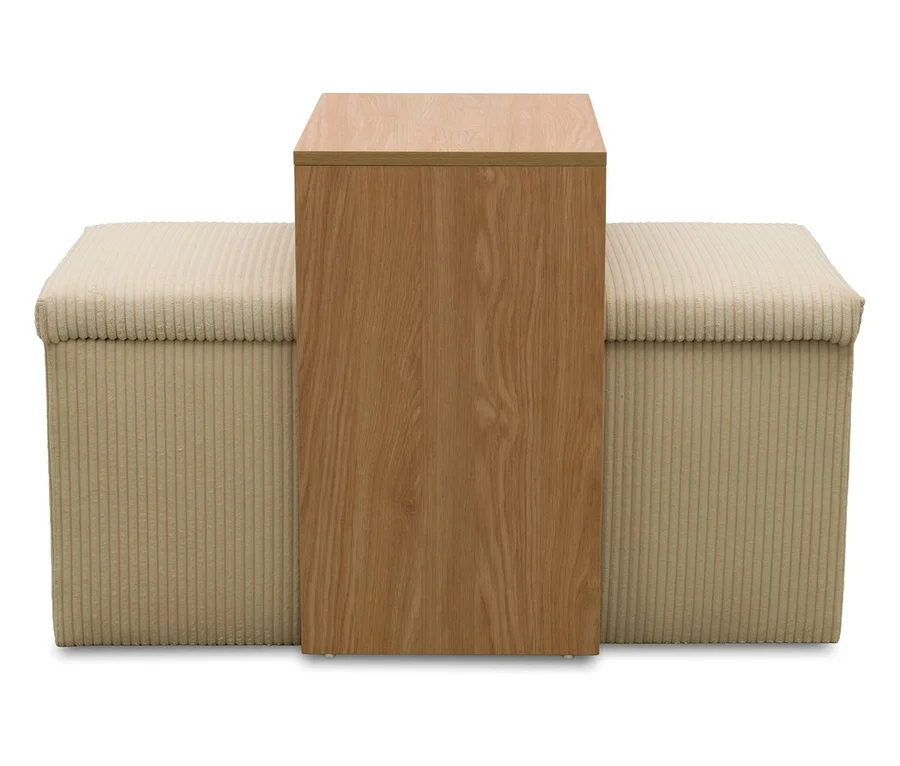 DOMO Hocker mit Tisch »Kopenhagen«, creme, mit zwei gerippten Hockern und einem mittigen Holztisch.
