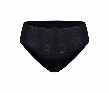 Schwarzer SCHIESSER Rio Slip mit Spitze und einem dezenten Blattmuster.