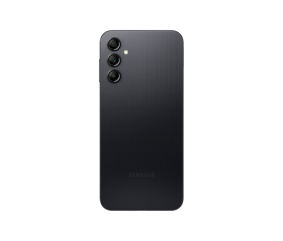 Schwarzes Samsung Galaxy A14 LTE 64 GB Smartphone von hinten.