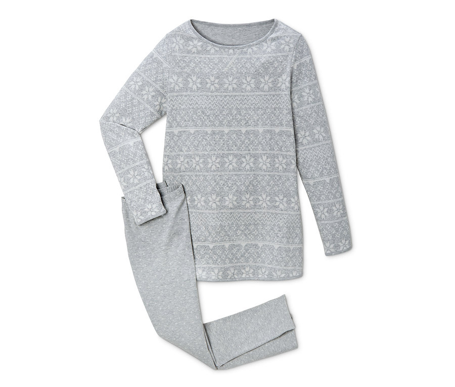 Grauer Wendepyjama mit Leggings mit Weihnachtsmotiv.