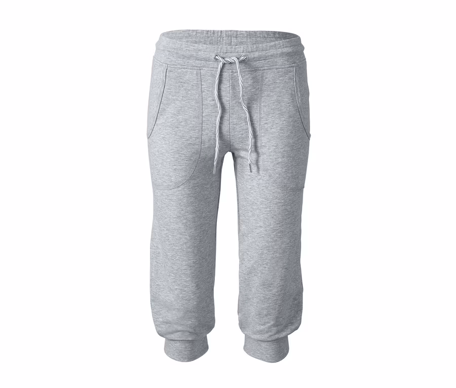 Eine graue 3/4-Sporthose mit Kordelzug.
