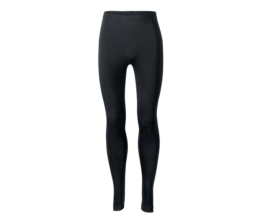 Schwarze Leggings mit Schlitz auf weißem Hintergrund.