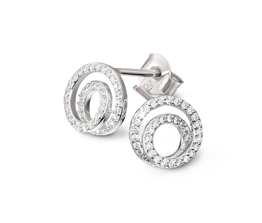 Zwei Ohrstecker »Premium Collection« aus 925er Silber mit Zirkonia auf weissem Hintergrund.