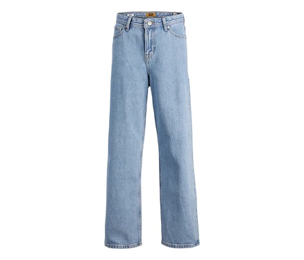 Helleblaue Jack&Jones JJOrginial Alex Jeans mit geradem Bein, flach liegend.