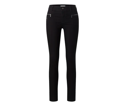 Schwarze Angels Denim »MALU Zip« Jeans mit hohem Bund und seitlichen Reißverschlüssen.