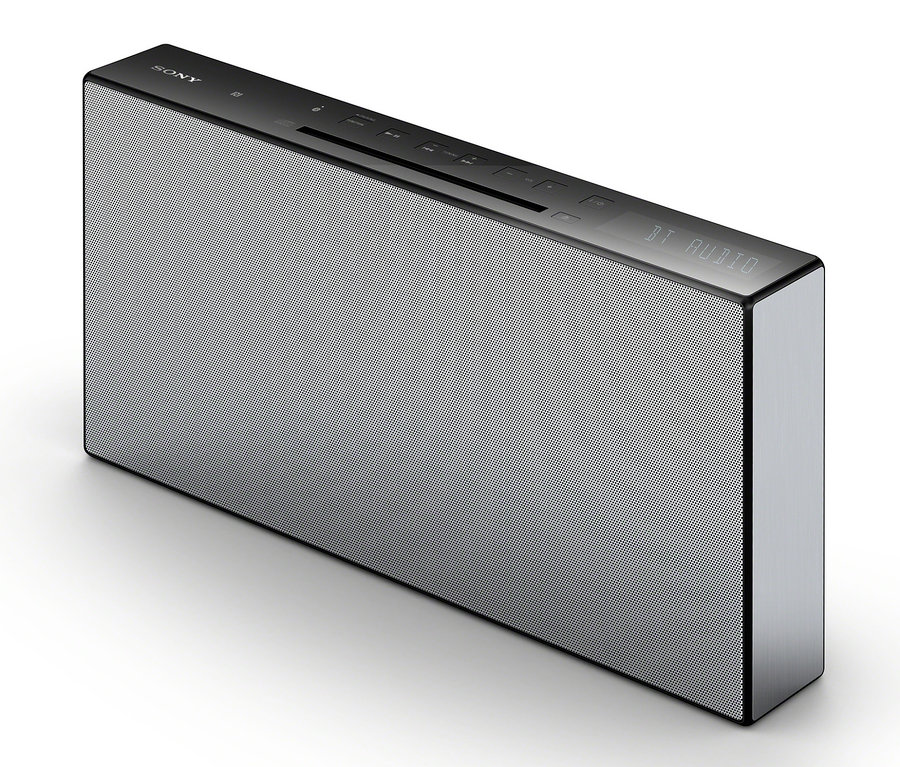 Silbernes Sony CMT-X3CD Hi-Fi-System mit Bluetooth®-Technologie auf weißem Hintergrund.
