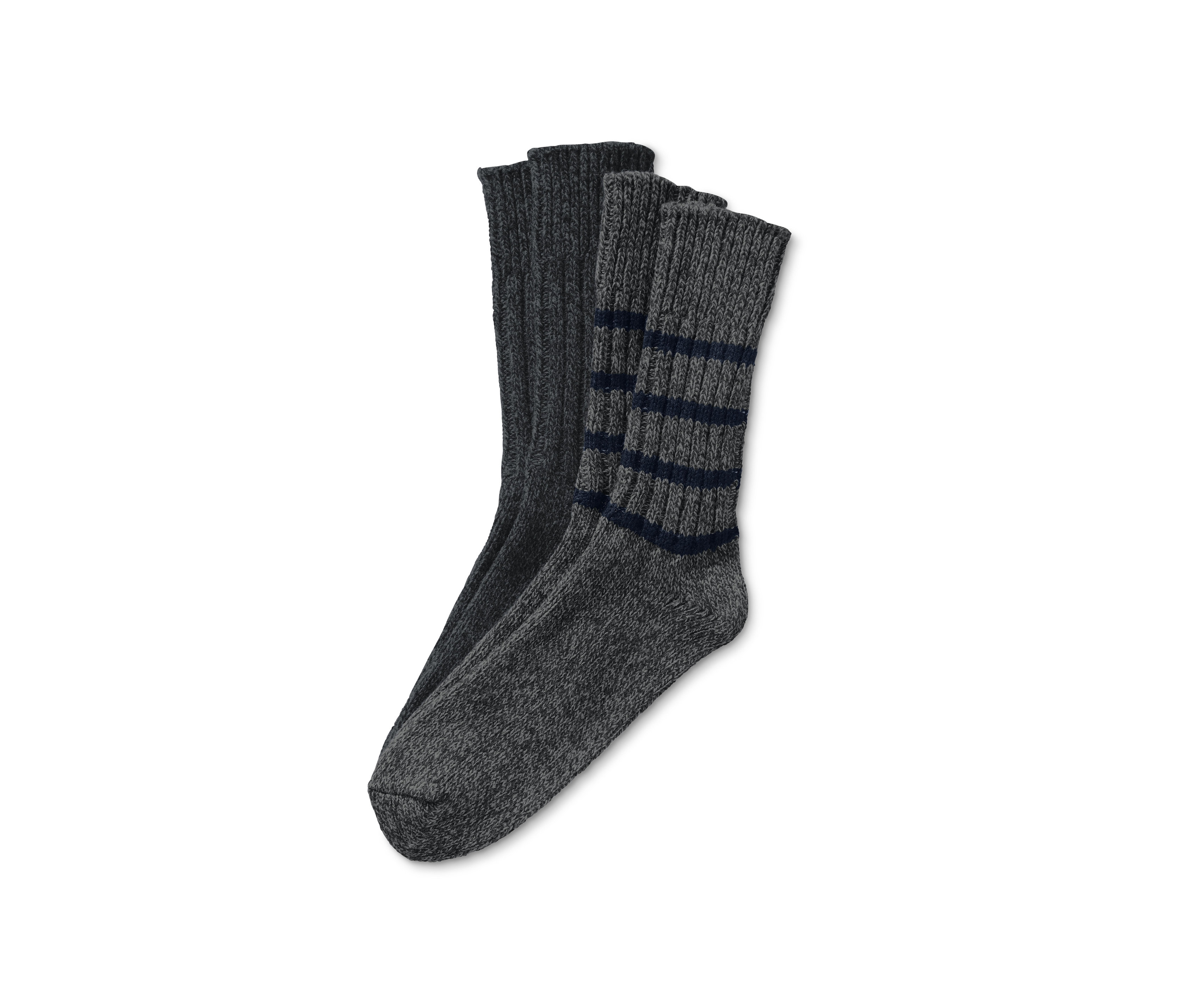 Zwei Paar graue Stricksocken.