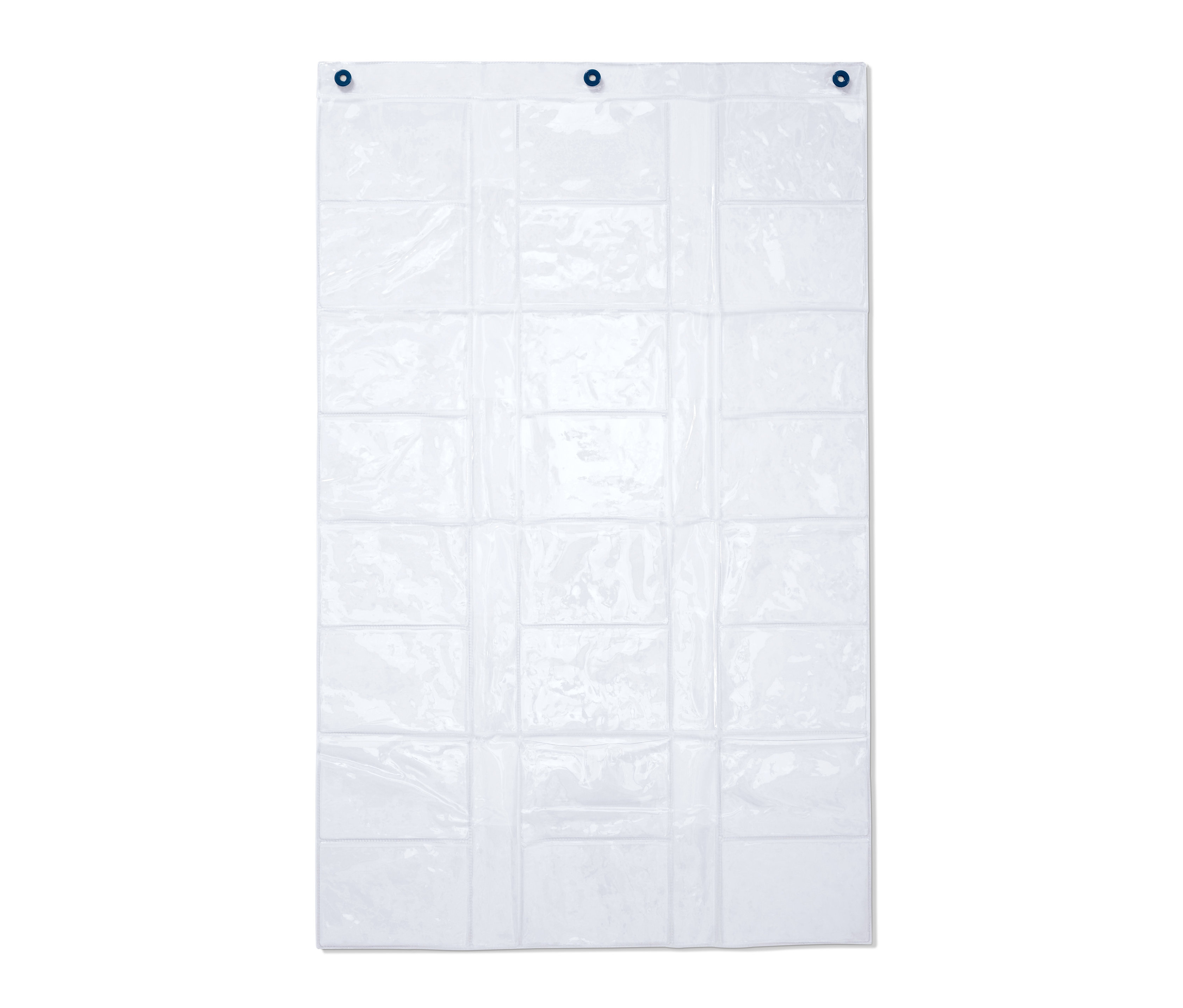 Ein durchsichtiger Fotovorhang mit Taschen.