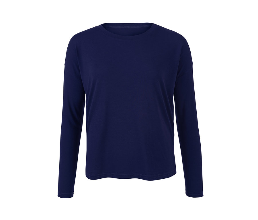 Dunkelblaues 2-in-1-Sportshirt mit langen Ärmeln.