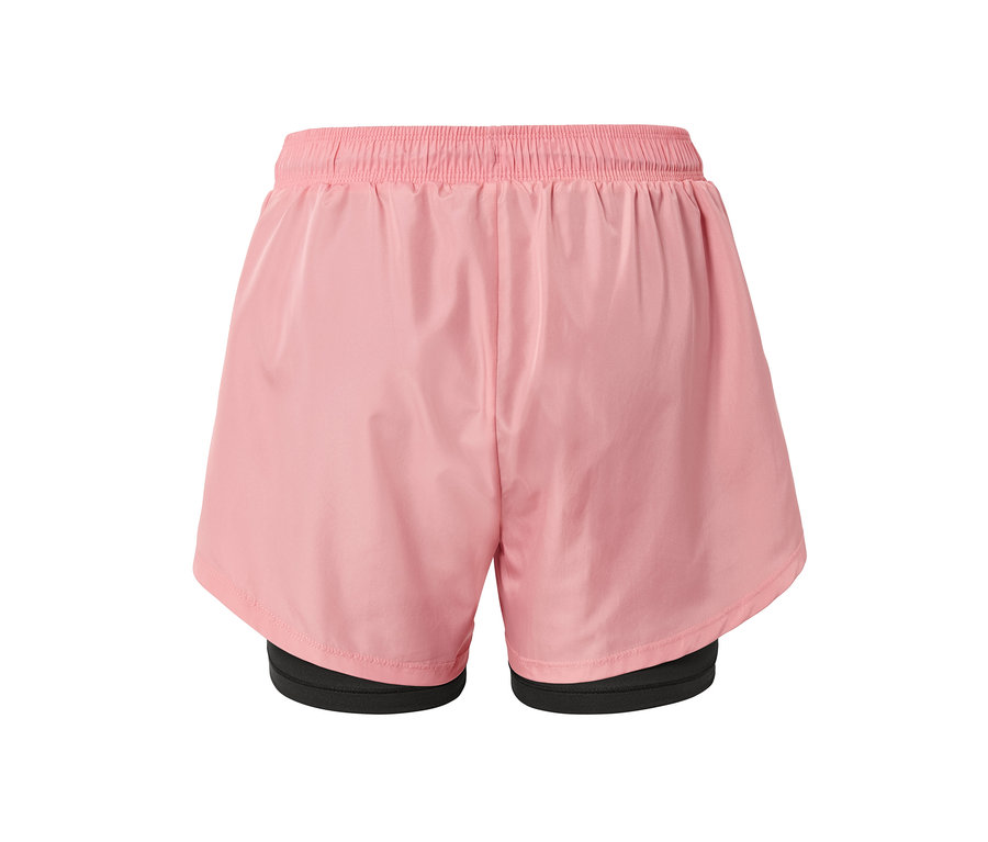 Detailansicht der Rückseite der pinken 2-in-1-Laufshorts.