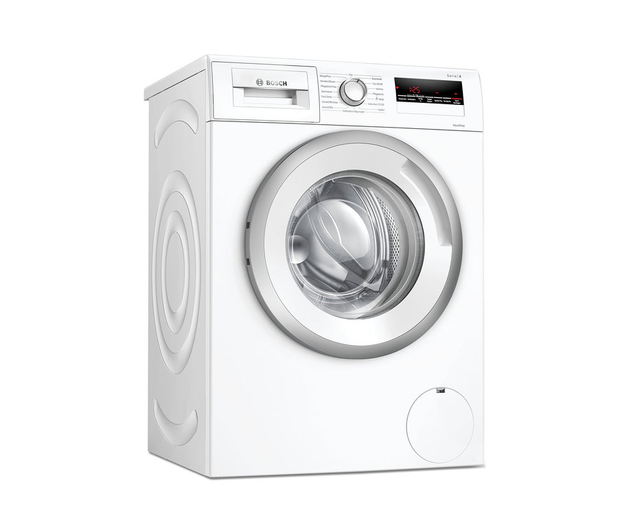 Eine weiße Bosch Waschmaschine WAN282F2 mit Bedienfeld und runder Tür.