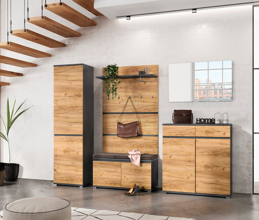 Flurmöbel mit Schuhschrank »Lissabon«, Garderobenschrank und Garderobenpaneel »Lissabon«.