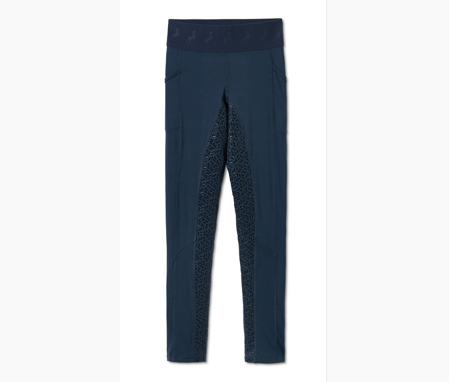 Marineblaue Grip-Vollbesatz-Reittight aus recyceltem Polyester.