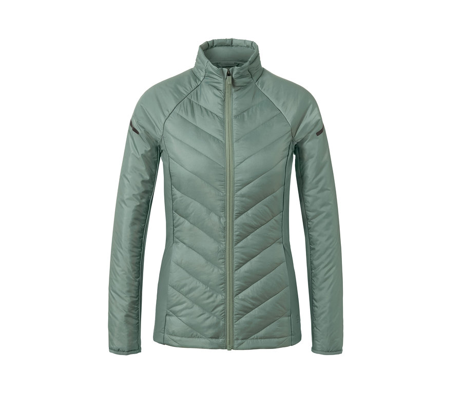 Winter-Laufjacke in Hellgrün auf weißem Hintergrund.