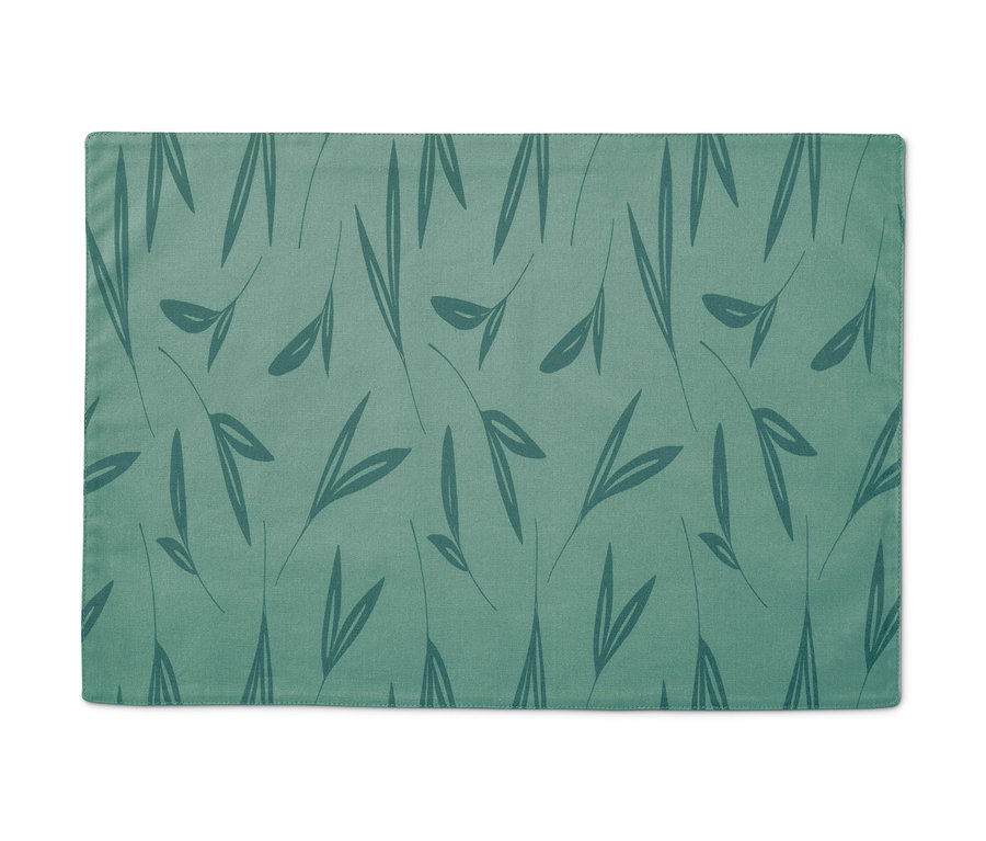 Ein grünes Tischset mit Blattdruck, 4er-Set