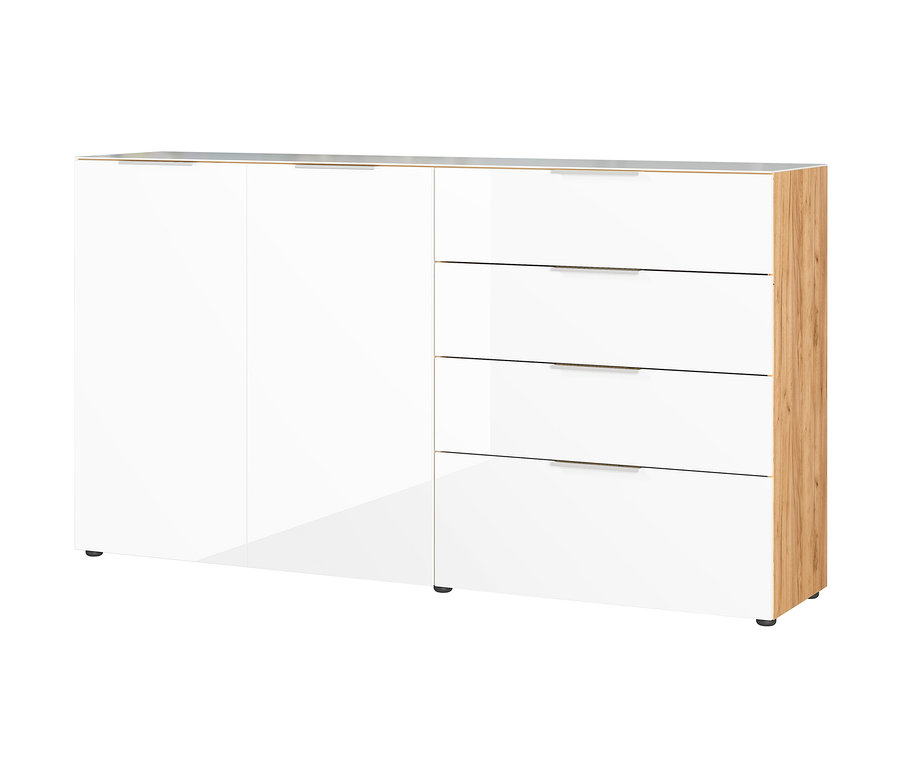 Germania-Sideboard »Oakland 3698« mit weißen Hochglanztüren und Schubladen, Korpus in Eichefarben.