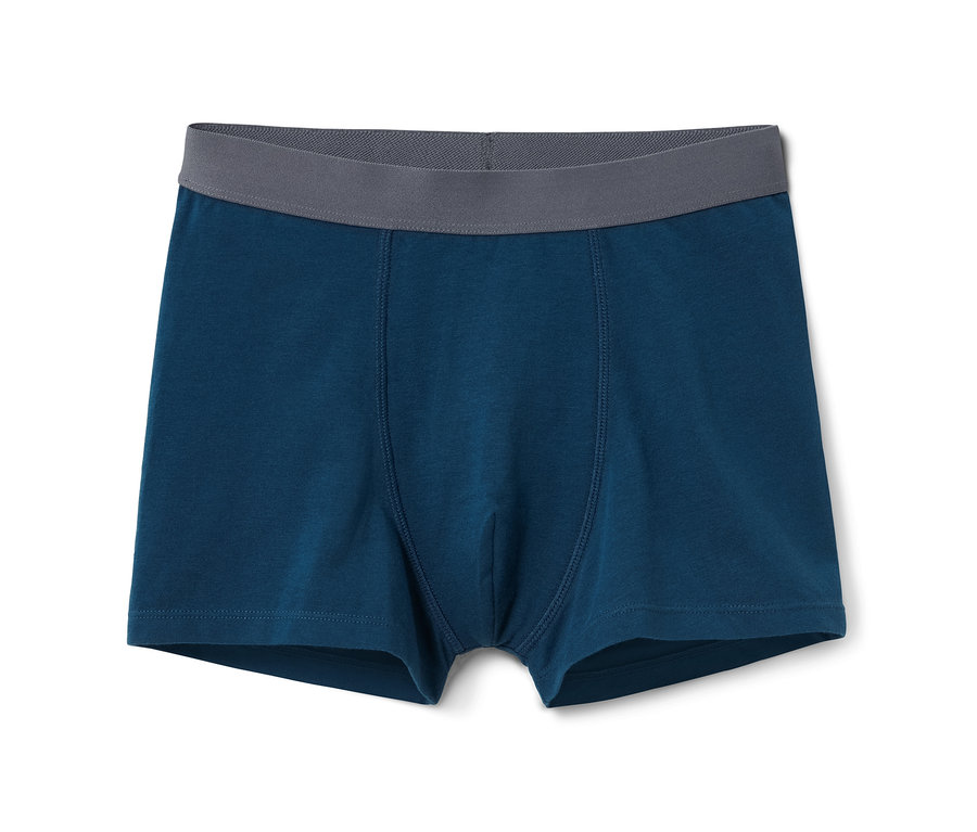 Blaue Jungen-Slipboxer mit grauem Gummibund.