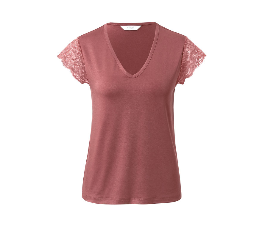Rosa Pyjama-Oberteil mit Spitzenärmeln.