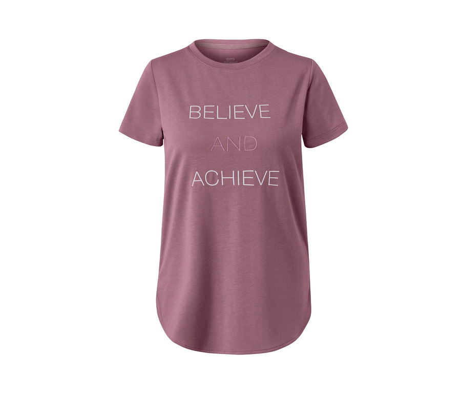 Rosa Sportshirt mit dem Schriftzug "Believe and Achieve".
