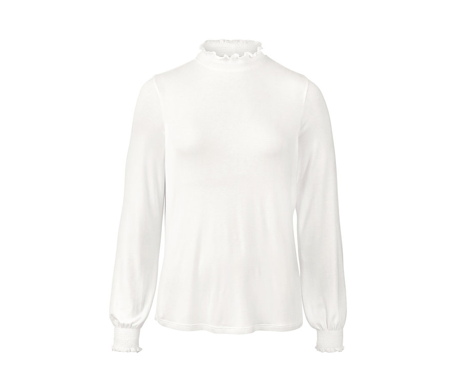 Weißes Blusenshirt mit Stehkragen.