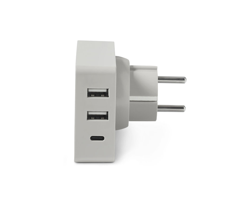 Detailansicht eines 4-in-1-USB-Steckdosenadapters.