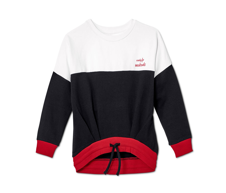 2-teilige Sweatkombi: Langarmshirt in Weiss, Schwarz und Rot.