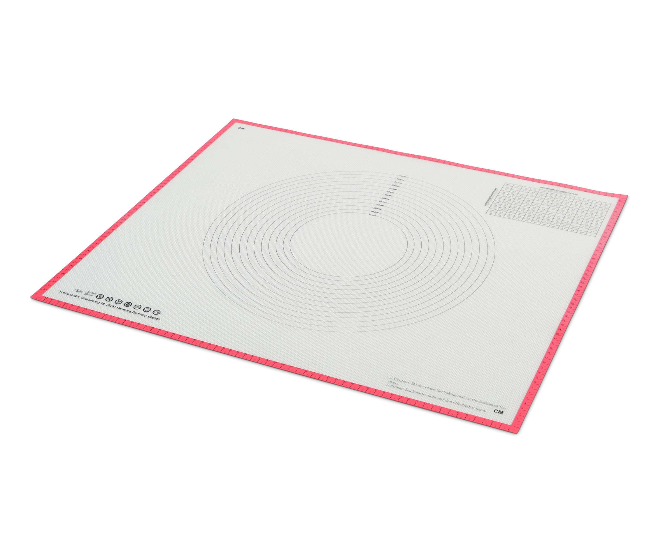 Eine weiße XL-Profi-Arbeitsmatte mit rosa Rand und kreisförmigen Führungslinien.