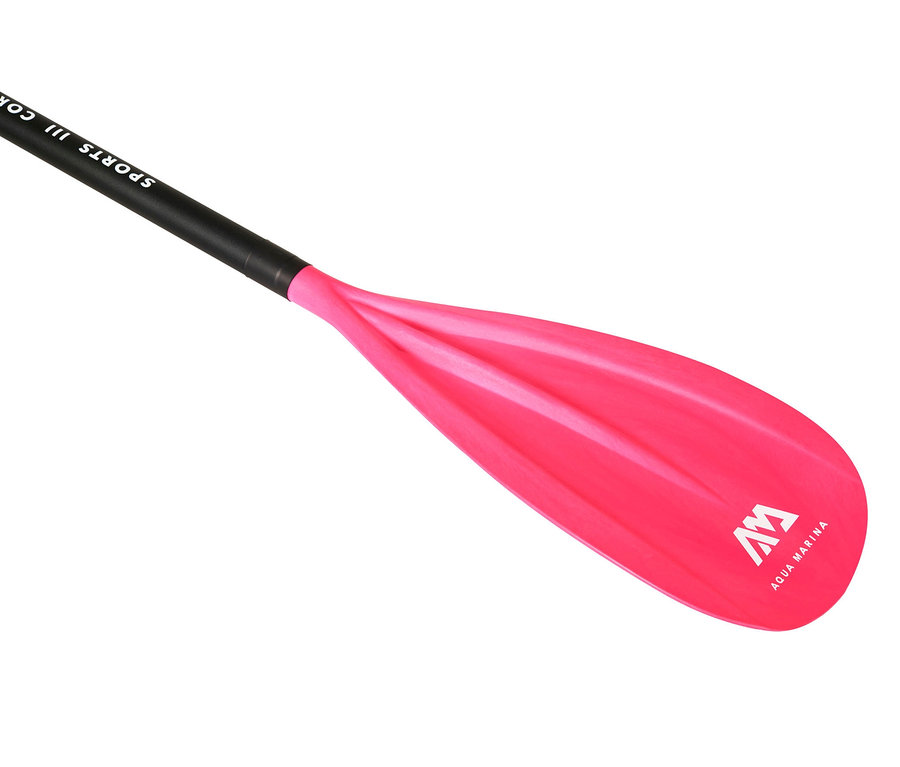Nahaufnahme vom Aqua Marina SUP- und Kajak-Paddel »Sports III Coral« mit pinkfarbenem Blatt.