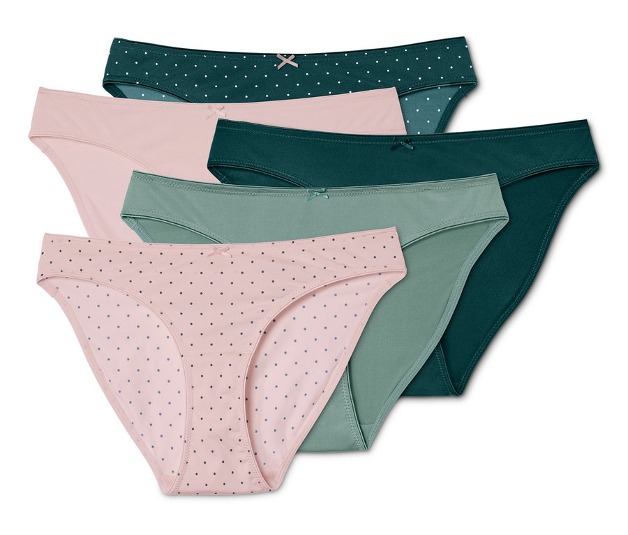 Fünf Microfaser-Slips in verschiedenen Farben.