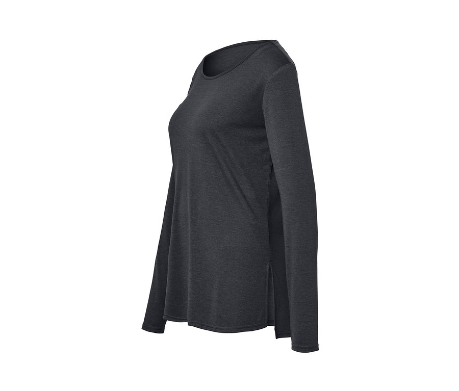 Detailaufnahme eines grauen Langarm-Yogashirts.