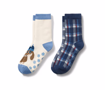 Zwei Paar Kleinkinder-Antirutsch-Socken mit Dackel-Jacquard.